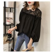 【買付】超目玉■カットソー 長袖 オフショルダーみたいな肩レース可愛いプルオーバー　袖ギャザー
