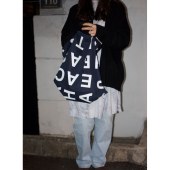 エコバッグ キャンバス トート ショルダー 英文 英ロゴ マルシェバッグ